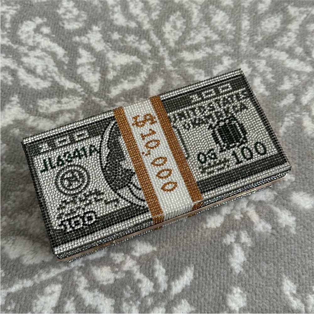 $10,000 Rhinestone hundred dollar bills purse clutch novelty